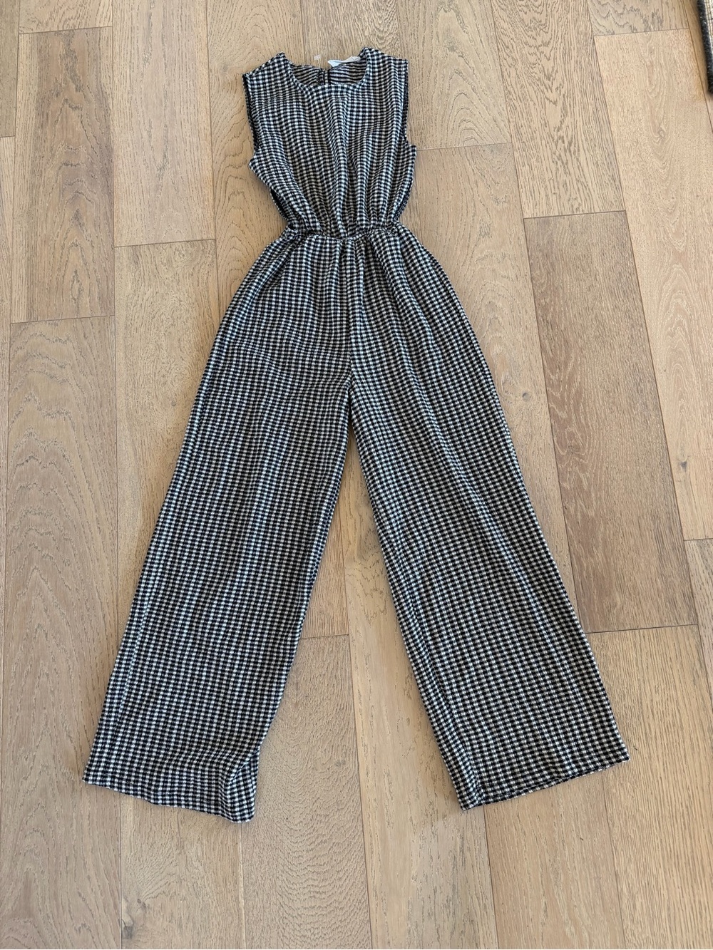 Zara Girls cut out Gingham Jumpsuit Black White Size 10